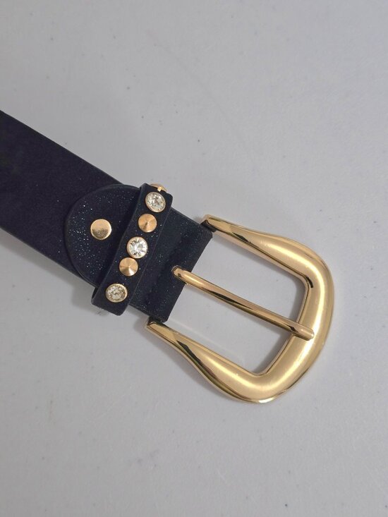 nOir Jewelry Studded Belt M Black Suede Gold Buckle NEW main image 4